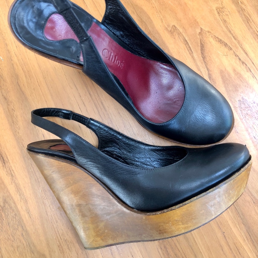 Chloé sling back platform wedges
